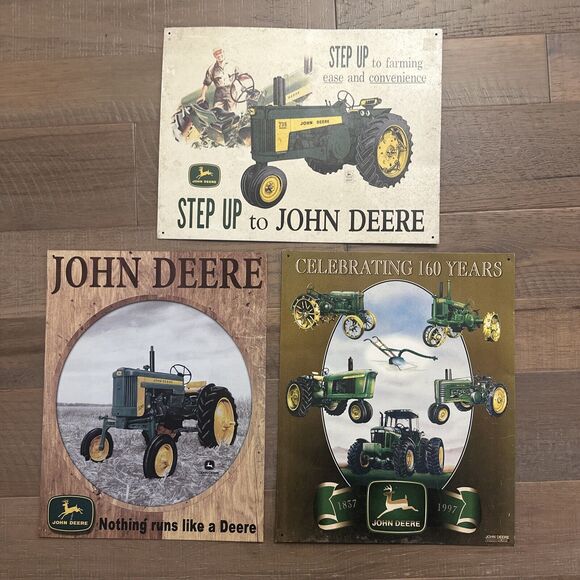 John Deere Other - John Deere Metal Tim Signs Lot Of 3 Tractor Farmcore Barn Decor Authentic Rustic